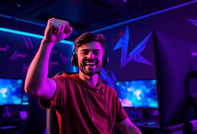 Gamer celebrating victory with NetVortex